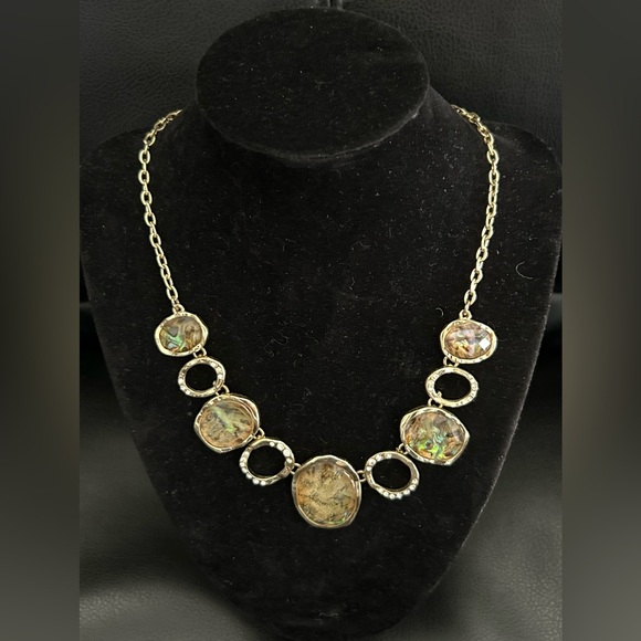 Beautiful Dana Buchman gold statement necklace with beige stones with rhinestone - Picture 3 of 8
